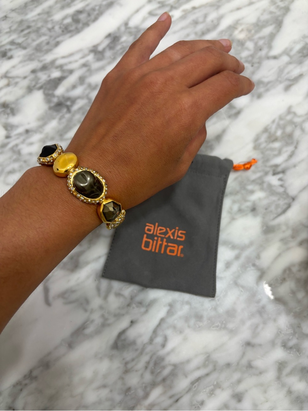 Alexis Bittar Gold-tone Crystal and Hematite Cuff Bracelet - Picture 7 of 7